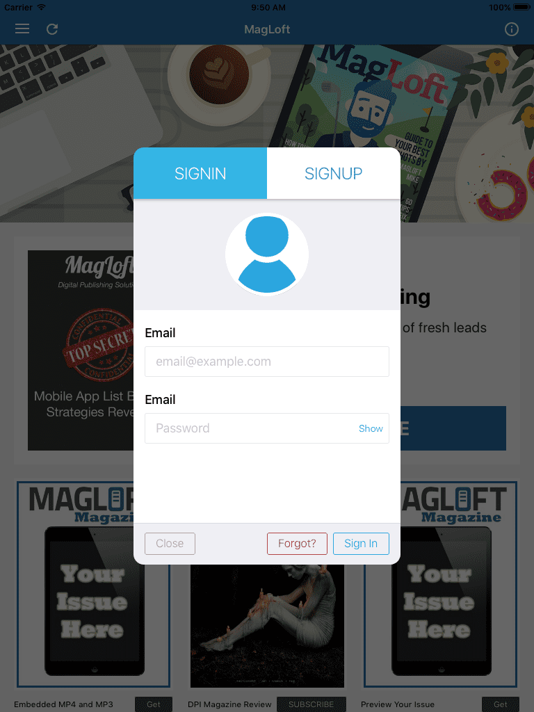 MagLoft iOS App Login Feature