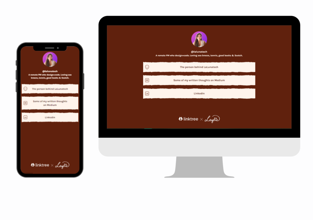 A screenshot of Linktree in both mobile and desktop as an example of pixel perfect website