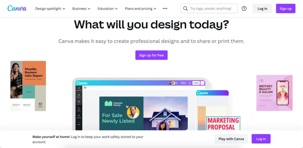 canva homepage