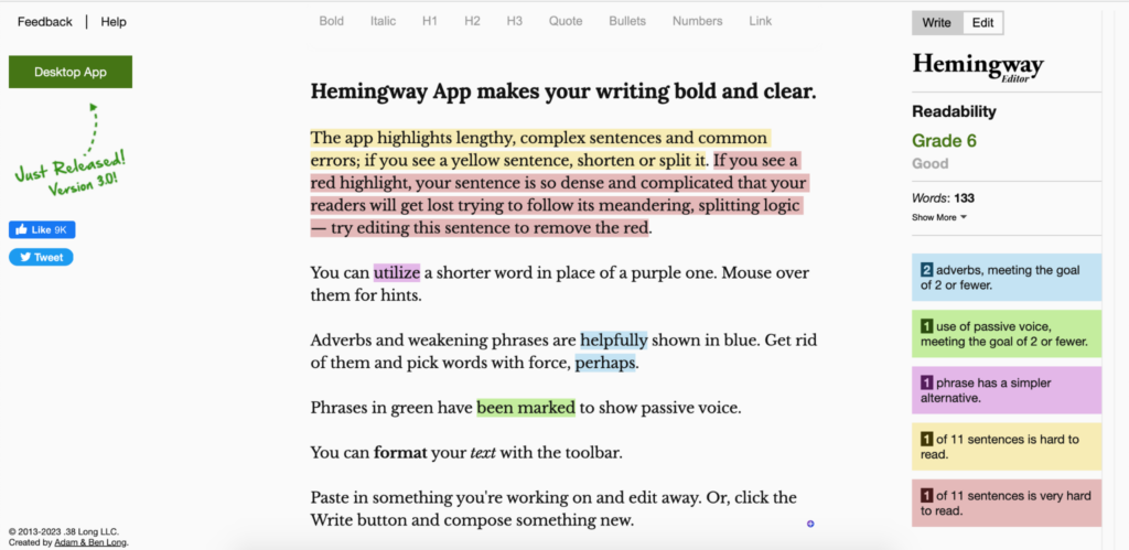 hemingway app homepage